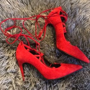 Jeffrey Campbell Brielle red lace up heels 7.5